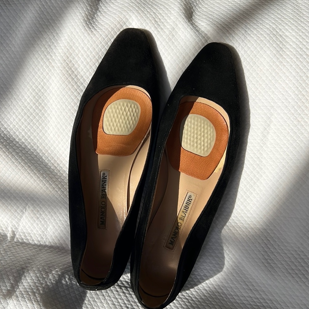 Manolo Blahnik Black Suede Flats
